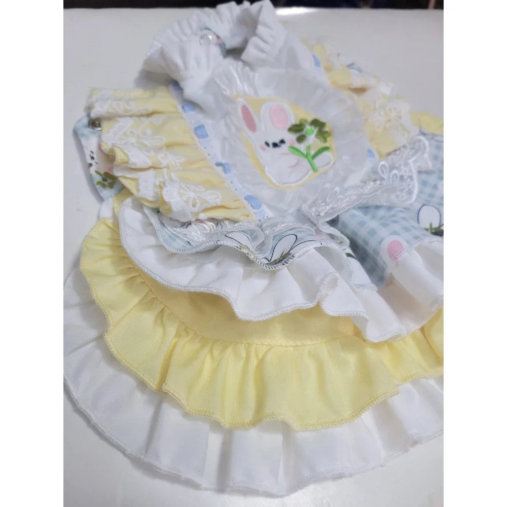 Dog or cat Pastel Bunny Embroidered Tiered Ruffle Pet apparel‎ Dress Small